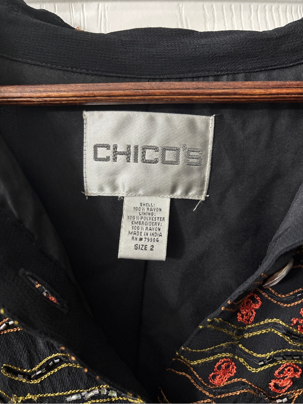 Chico's Black Embroidered and Beaded Multi-Color Button Jacket - Picture 5 of 5